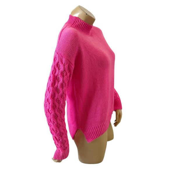 TRIBEKKA 44 Womens Size Small Hot Neon Pink Mock Turtleneck Pullover Sweater - Picture 3 of 7